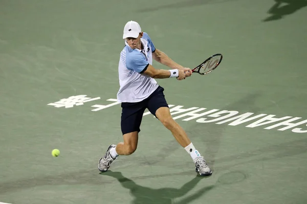 Kevin Anderson Stanach Zjednoczonych Zwraca Strzał Nishikori Kei Japonii Meczu — Zdjęcie stockowe