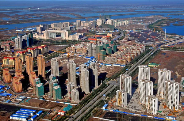 Stadsbilden Sino Singapore Tianjin Eco City Med Fastighets Projekt Uppbyggnad — Stockfoto