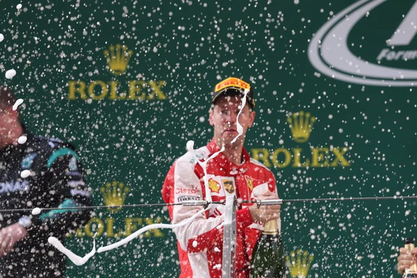 Sebastian Vettel Alemanha Ferrari Pulveriza Champanhe Para Comemorar Durante Cerimônia — Fotografia de Stock