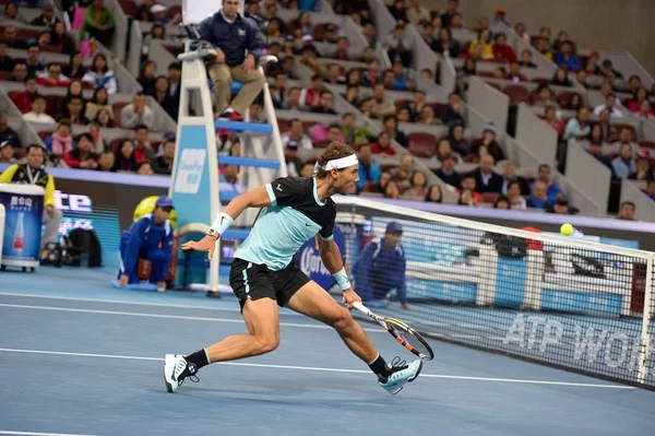 Rafael Nadal Spagna Torna Colpo Novak Djokovic Serbia Durante Partita — Foto Stock