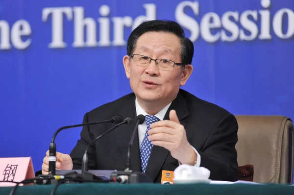 Wan Banda Miniszter Tudomány Technológia Kína Beszél Egy Sajtótájékoztatón Során — Stock Fotó