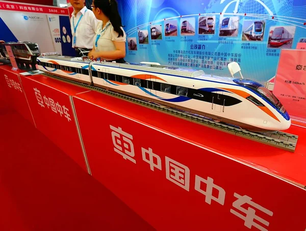 Modelo Tren Muestra Stand Crrc China Railway Rolling Stock Corp — Foto de Stock