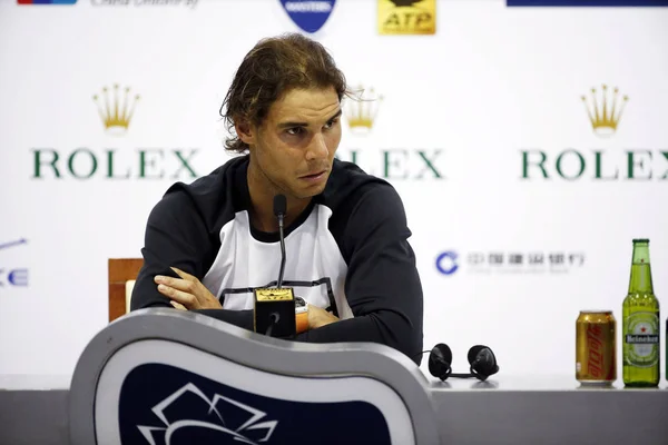 Rafael Nadal España Asiste Una Conferencia Prensa Para Torneo Tenis — Foto de Stock