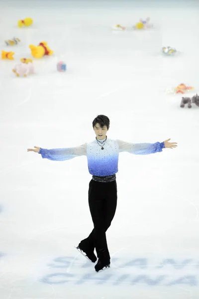 Yuzuru Hanyu Japonii Wykonuje Podczas Program Krótki Mężczyzn Isu Łyżwiarstwie — Zdjęcie stockowe