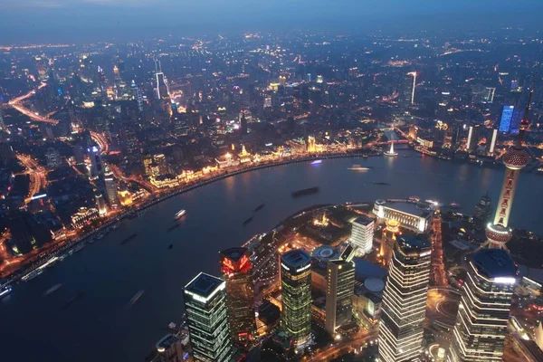 Esta Foto Tomada Desde Torre Shanghai Construcción Muestra Una Vista —  Fotos de Stock