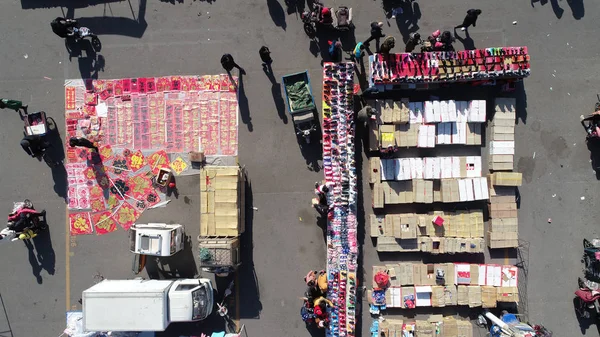 Vedere Aeriană Locuitorilor Locali Care Cumpără Alimente Delicatese Ziua Festivalului — Fotografie, imagine de stoc