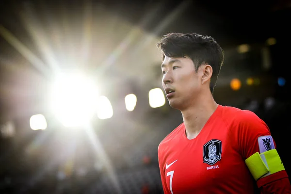 Son Heung Min Direita Seleção Futebol Coreia Sul Reage Enquanto — Fotografia de Stock