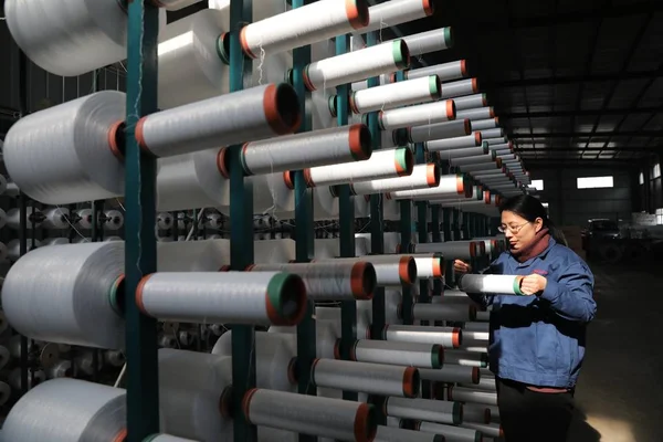 Female Chinese Worker Handles Production Plastics Factory Hangzhou City East — Stock Photo, Image