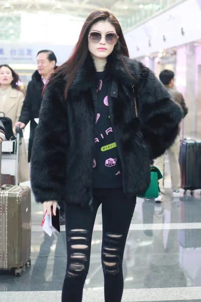 Mannequin Chinois Sui Arrive Aéroport International Pékin Chine Janvier 2019 — Photo