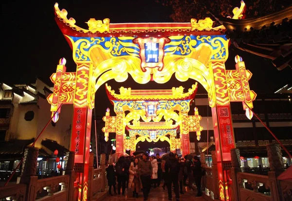 Lanternas Coloridas Brilharam Templo Confúcio Durante 33Rd China Qinhuai Lantern — Fotografia de Stock
