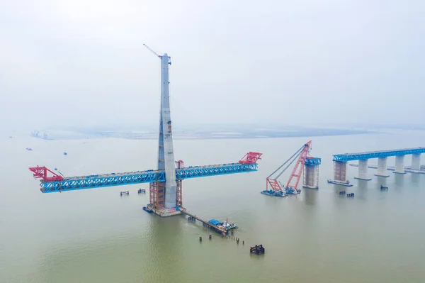 Jetée Auxiliaire Long Pont Haubans Monde Pont Fleuve Yangtze Hutong — Photo