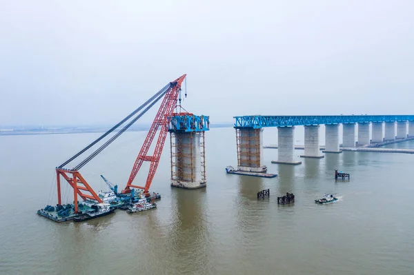 Jetée Auxiliaire Long Pont Haubans Monde Pont Fleuve Yangtze Hutong — Photo