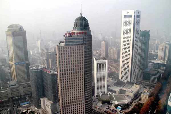 Vue Grappe Commerciale Financière Nanjing Xinjiekou Smog Avec Nanjing Ifc — Photo