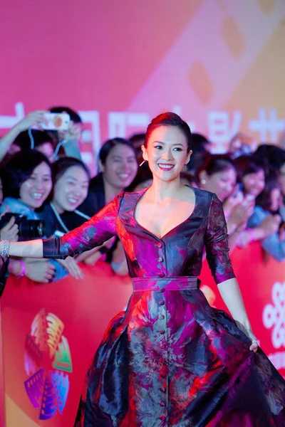 Atriz Chinesa Zhang Ziyi Chega Tapete Vermelho Para Cerimônia Encerramento — Fotografia de Stock