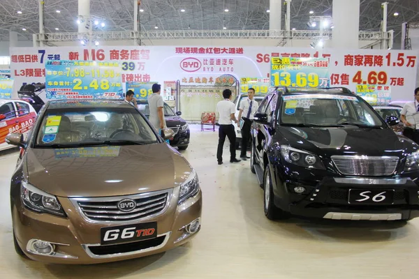 Byd Autók Kijelzőn Egy Auto Show Haikou Város Dél Chinas — Stock Fotó