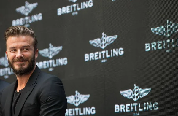 English Football Superstar David Beckham Smiles Press Conference Breitling Beijing — Stock Photo, Image
