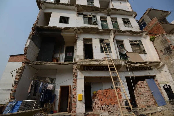 Половина Демонтували Будинків Зображені Changgang Дорозі Місті Nanning Південна Chinas — стокове фото