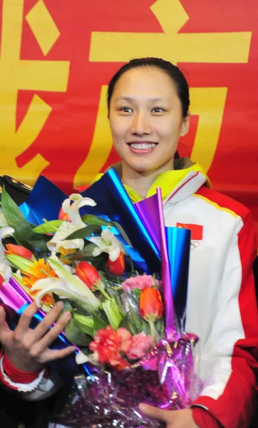 Zhang Hong Die Goldmedaillengewinnerin Des 000 Eisschnelllaufs Bei Den Olympischen — Stockfoto