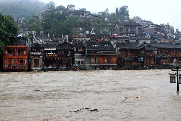 Casas Submersas Por Inundações Causadas Por Chuvas Condado Fenghuang Província — Fotografia de Stock