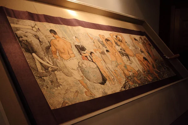 Målningen Den Dåraktiga Gubben Bort Bergen Kinesiska Målare Beihong Visas — Stockfoto