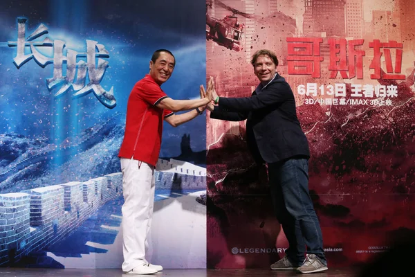 Regista Cinese Zhang Yimou Sinistra Interagisce Con Regista Britannico Gareth — Foto Stock