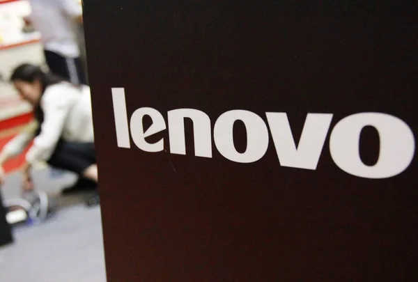 Uno Stand Lenovo Raffigurato Durante Una Mostra Pechino Cina Maggio — Foto Stock