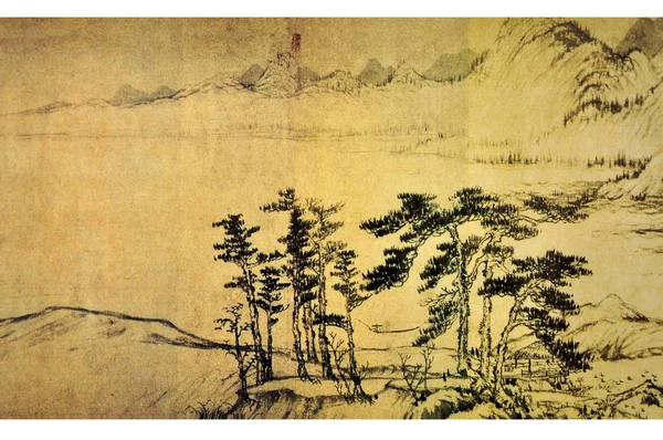 View Part Ancient Chinese Painting Dwelling Fuchun Mountains Made Yuan — Stock Photo, Image