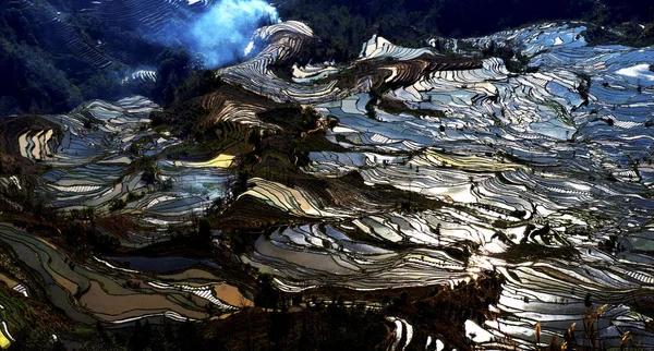 Τοπίο Yuanyang Ρύζι Βεράντες Στην Κομητεία Yuanyang Honghe Χάνι Και — Φωτογραφία Αρχείου