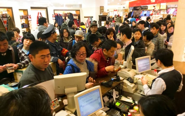 Customers Queue Pay Yaohan Department Store Pudong Shanghai China December — Stock Photo, Image