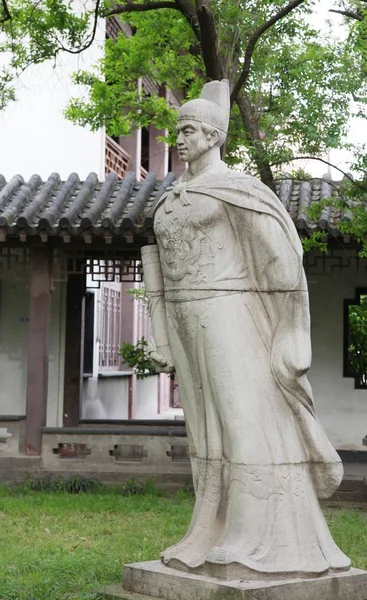 Una Estatua Piedra Del Antiguo Viajero Chino Zheng Exhibe Parque — Foto de Stock