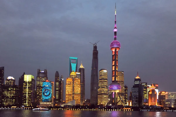 Skyline Del Río Huangpu Distrito Financiero Lujiazui Con Torre Perla — Foto de Stock