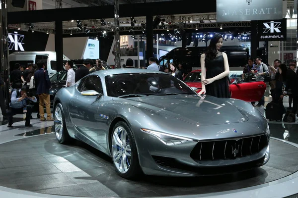 Model Poses Maserati Alfieri Concept 13Th Beijing International Automotive Exhibition — Stock Photo, Image