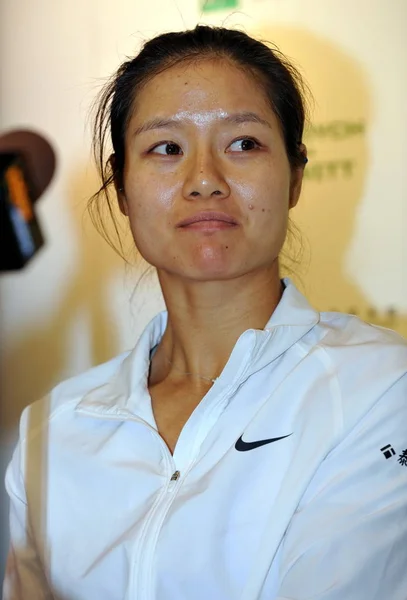 Chinees Tennisster Afgebeeld Tijdens Een Persconferentie Voor Jaarlijkse Wedstrijd Van — Stockfoto
