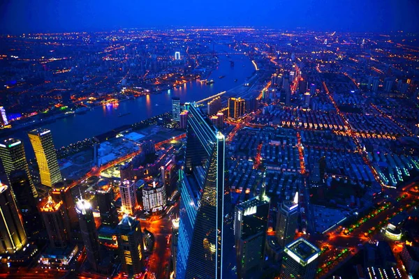 Tento Snímek Pořízen Místě Asi 580 Metrů Nad Zemí Shanghai — Stock fotografie