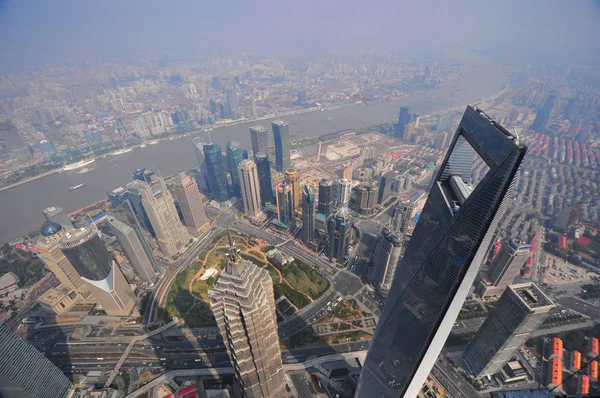 Vista Aérea Torre Jin Mao Primeiro Plano Esquerdo Centro Financeiro — Fotografia de Stock