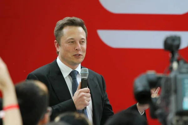 Elon Musk Ceo Tesla Motors Inc Speaks Delivery Ceremony Tesla — Stock Photo, Image