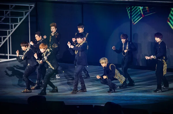 Dél Koreai Csoport Super Junior Végre Egy Koncerten Makaó Kína — Stock Fotó