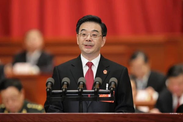 Čou Čchiang Předseda Nejvyššího Soudu Pro Národy Číny Přednese Projev — Stock fotografie