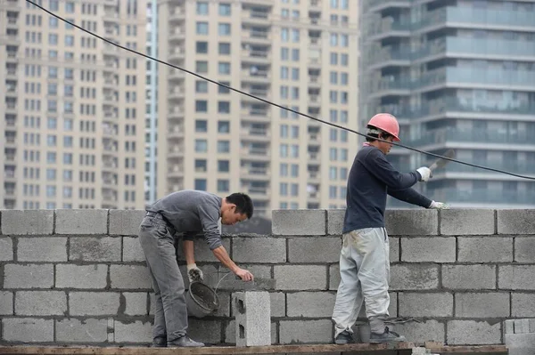 Travailleurs Migrants Chinois Sur Chantier Construction Projet Immobilier Shanghai Chine — Photo