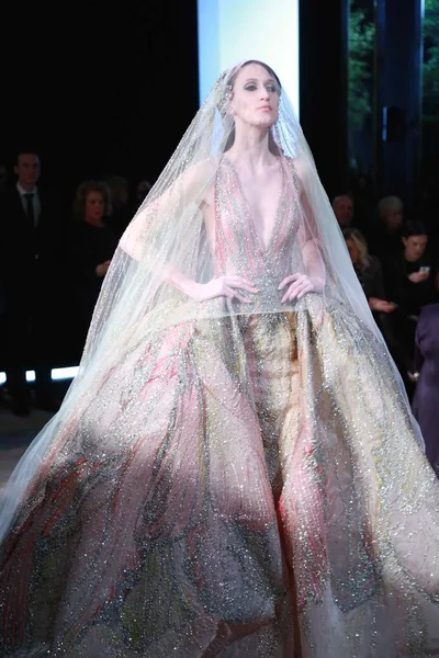 Model Displays New Creation Elie Saab Fashion Show Paris Haute — Stock Photo, Image