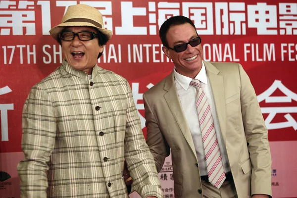 Hong Kong Actor Jackie Chan Left Hollywood Action Star Jean — Stock Photo, Image
