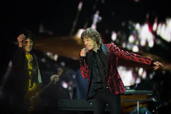 Mick Jagger Rechts Ronnie Wood Van Engelse Rockband Rolling Stones — Stockfoto