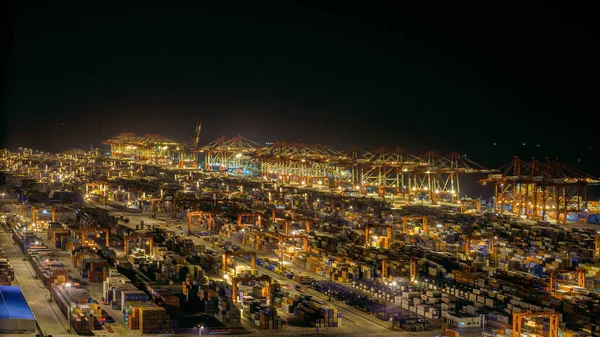 Vista Nocturna Una Terminal Contenedores Puerto Aguas Profundas Yangshan Shanghai —  Fotos de Stock