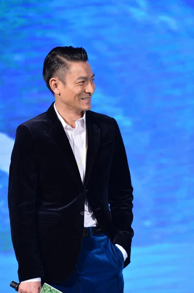 Acteur Chanteur Hongkongais Andy Lau Sourit Lors Une Conférence Presse — Photo