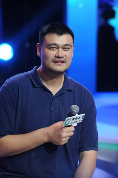 Bývalý Čínský Basketbalová Hvězda Yao Ming Mluví Během Epizody Televizního — Stock fotografie