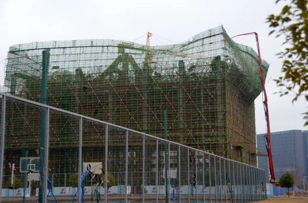 Edifício Oito Andares Construção Entrou Colapso Campus Universidade Normal Ciência — Fotografia de Stock