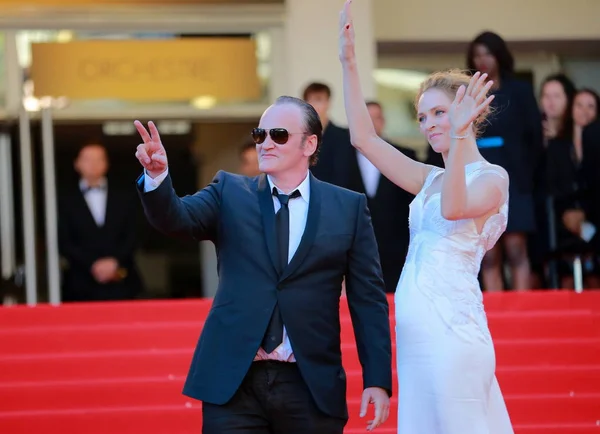 Abd Oyuncu Uma Thurman Sağ Yönetmen Quentin Tarantino Dalga Mayıs — Stok fotoğraf