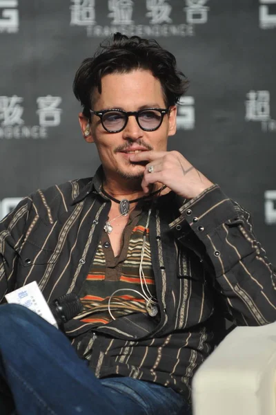 American Actor Johnny Depp Reacts Press Conference His Movie Transcendence — Stock Photo, Image