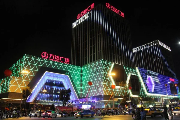 Vista Noturna Uma Wanda Plaza Desenvolvida Pelo Grupo Dalian Wanda — Fotografia de Stock