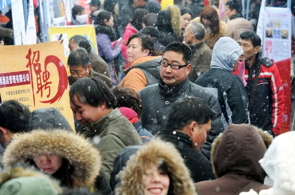 Chiński Osób Poszukujących Pracy Tłumy Stragany Targach Pracy Śniegu Luoyang — Zdjęcie stockowe